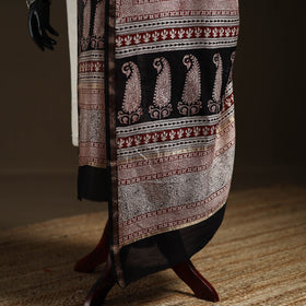 Black - Bagh Hand Block Print Natural Dyed Chanderi Silk Handloom Dupatta 08