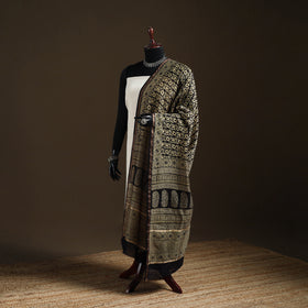 Black - Bagh Hand Block Print Natural Dyed Chanderi Silk Handloom Dupatta 09