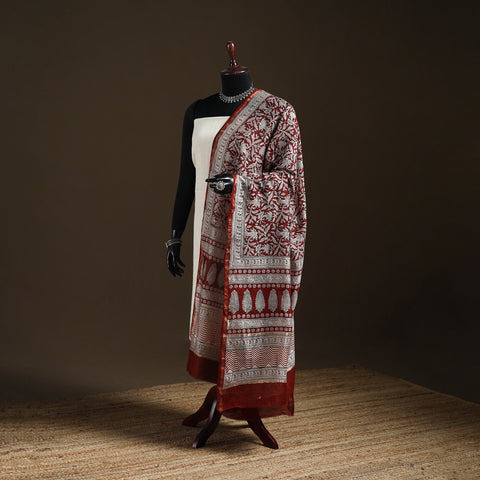Red - Bagh Hand Block Print Natural Dyed Chanderi Silk Handloom Dupatta 10