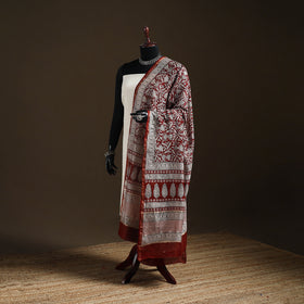 Red - Bagh Hand Block Print Natural Dyed Chanderi Silk Handloom Dupatta 10