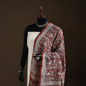 Red - Bagh Hand Block Print Natural Dyed Chanderi Silk Handloom Dupatta 10
