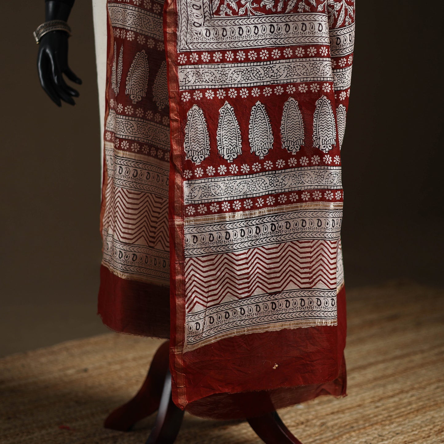 Red - Bagh Hand Block Print Natural Dyed Chanderi Silk Handloom Dupatta 10