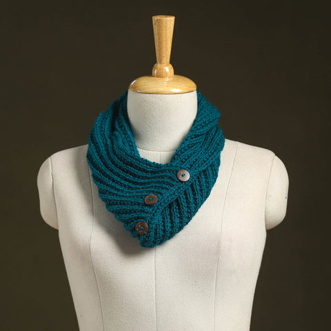 Blue - kumaun hand knitted woollen button cowl 26