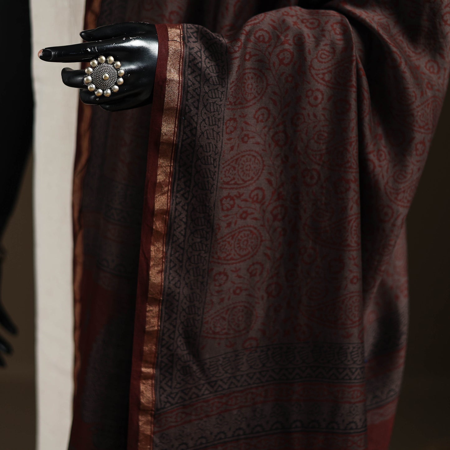 Brown - Bagh Hand Block Print Natural Dyed Chanderi Silk Handloom Dupatta 11