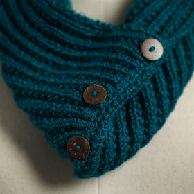 Blue - kumaun hand knitted woollen button cowl 26
