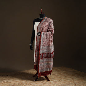 Red - Bagh Hand Block Print Natural Dyed Chanderi Silk Handloom Dupatta 12