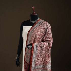 Red - Bagh Hand Block Print Natural Dyed Chanderi Silk Handloom Dupatta 12