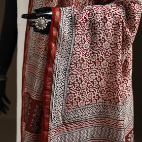 Red - Bagh Hand Block Print Natural Dyed Chanderi Silk Handloom Dupatta 12
