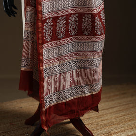 Red - Bagh Hand Block Print Natural Dyed Chanderi Silk Handloom Dupatta 12