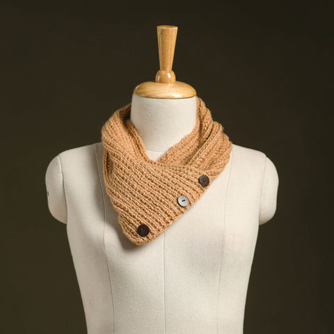 Beige - kumaun hand knitted woollen button cowl 22
