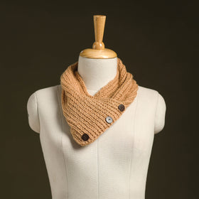 Beige - kumaun hand knitted woollen button cowl 22