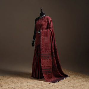 Handwoven Merino Wool Natural Dyed Hand Block Print Ajrakh Saree 03