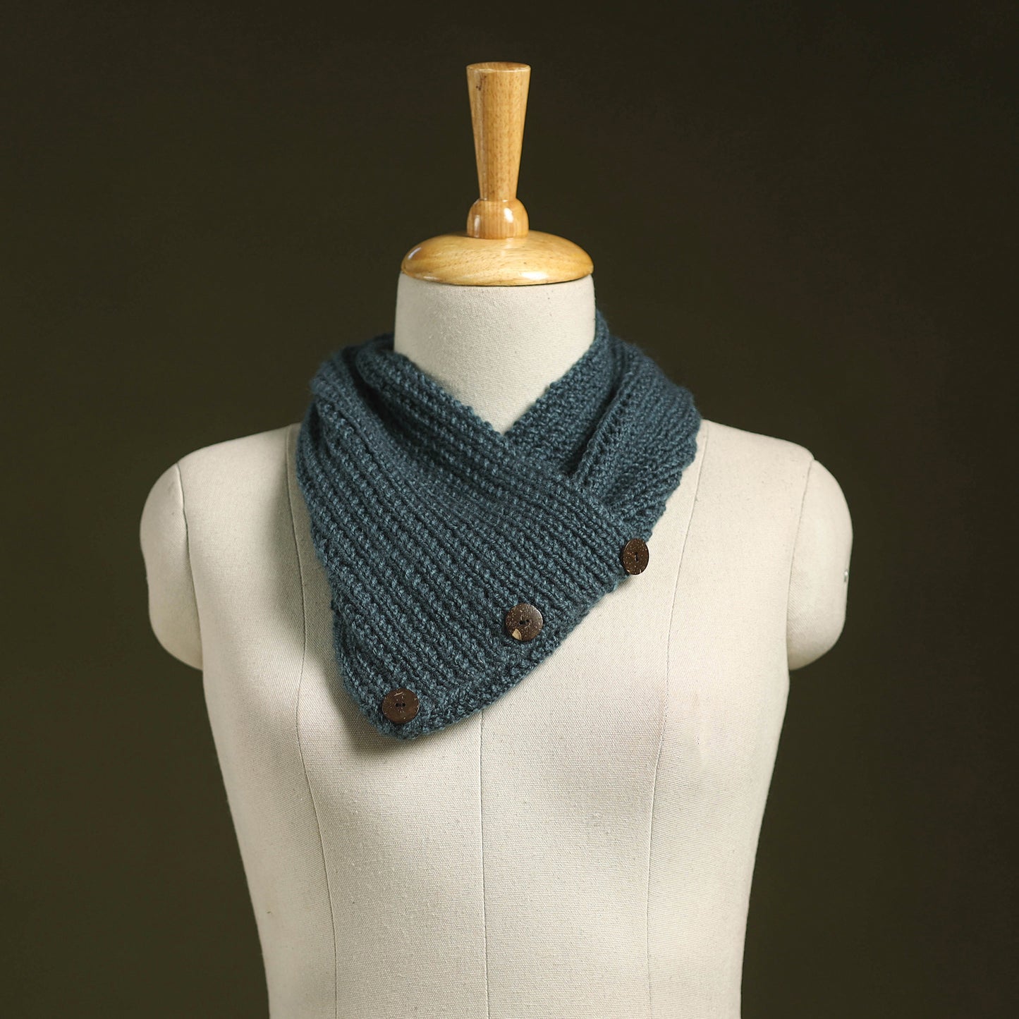Blue - kumaun hand knitted woollen button cowl 24