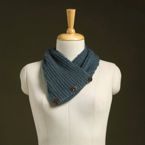 Blue - kumaun hand knitted woollen button cowl 24