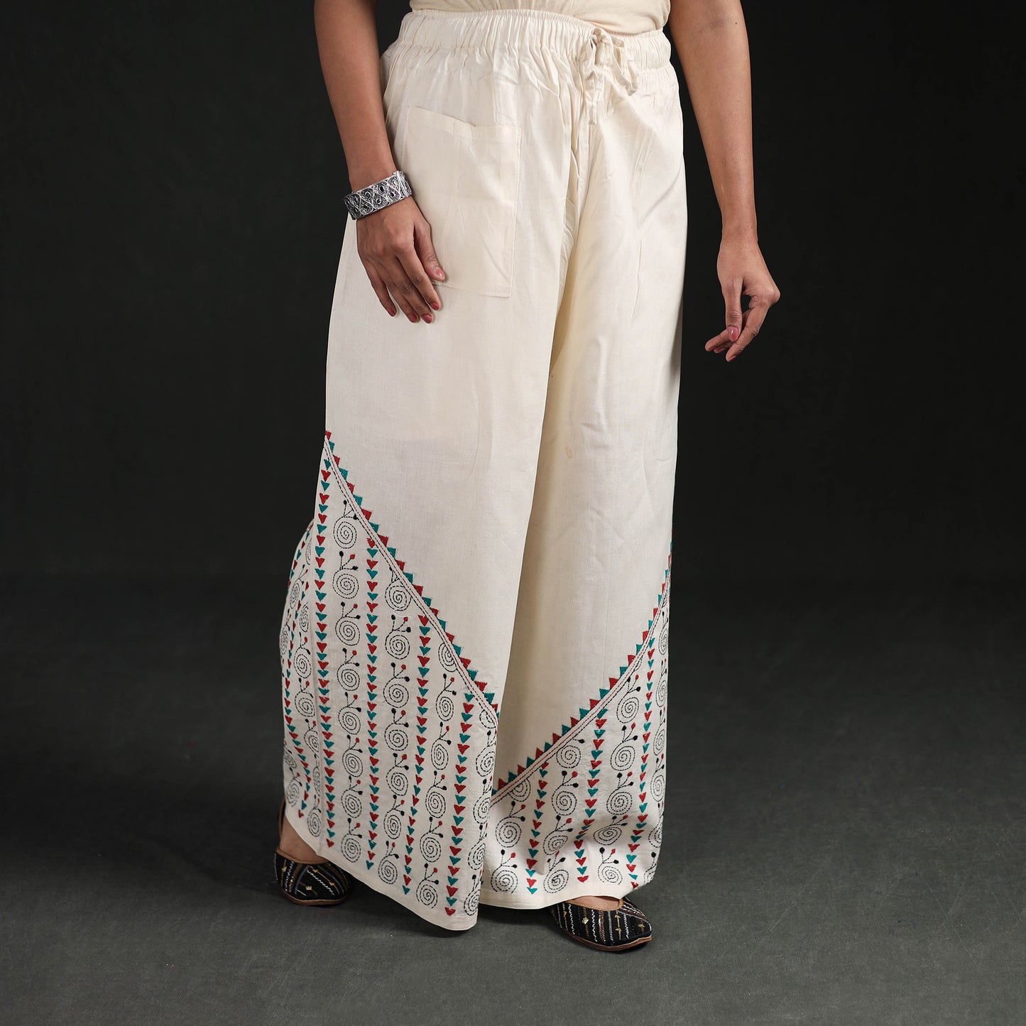 Bengal Kantha Hand Embroidered Cotton Palazzo 67