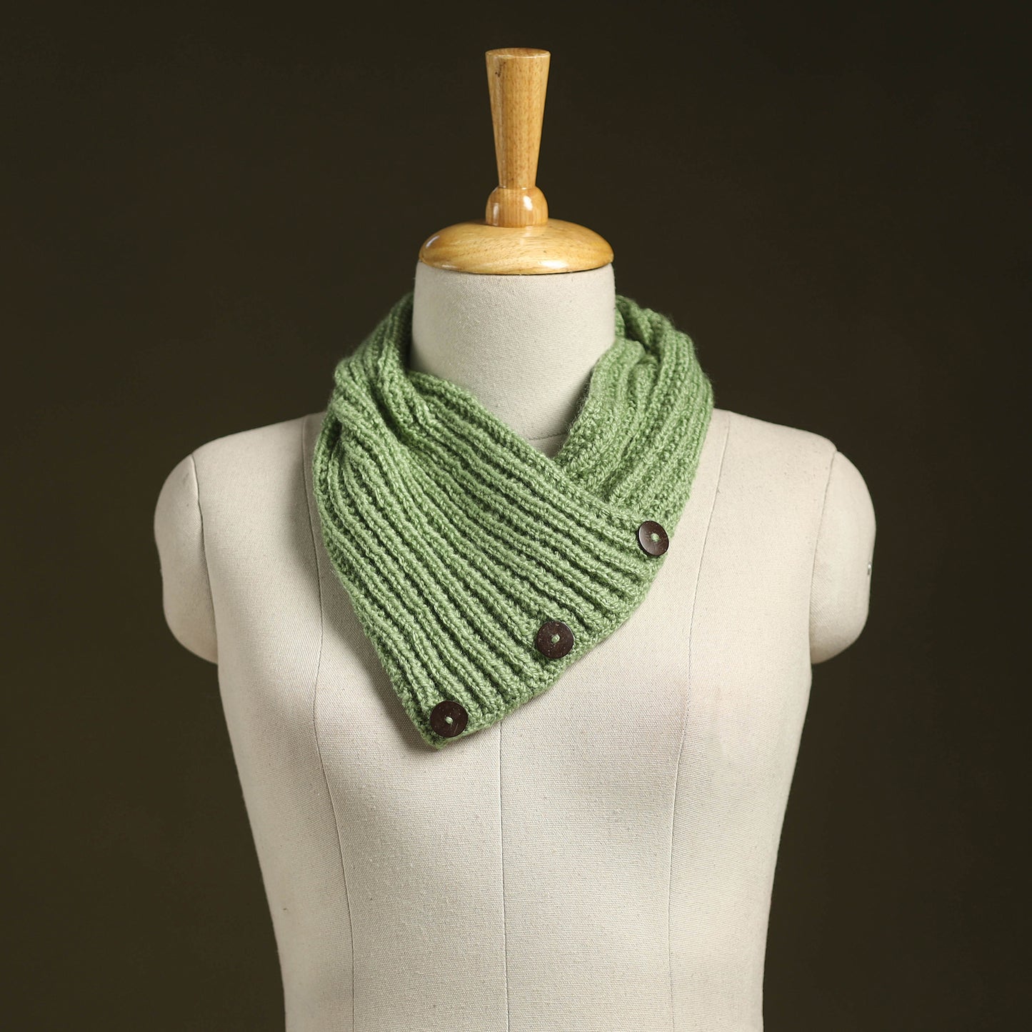 Green - kumaun hand knitted woollen button cowl 25