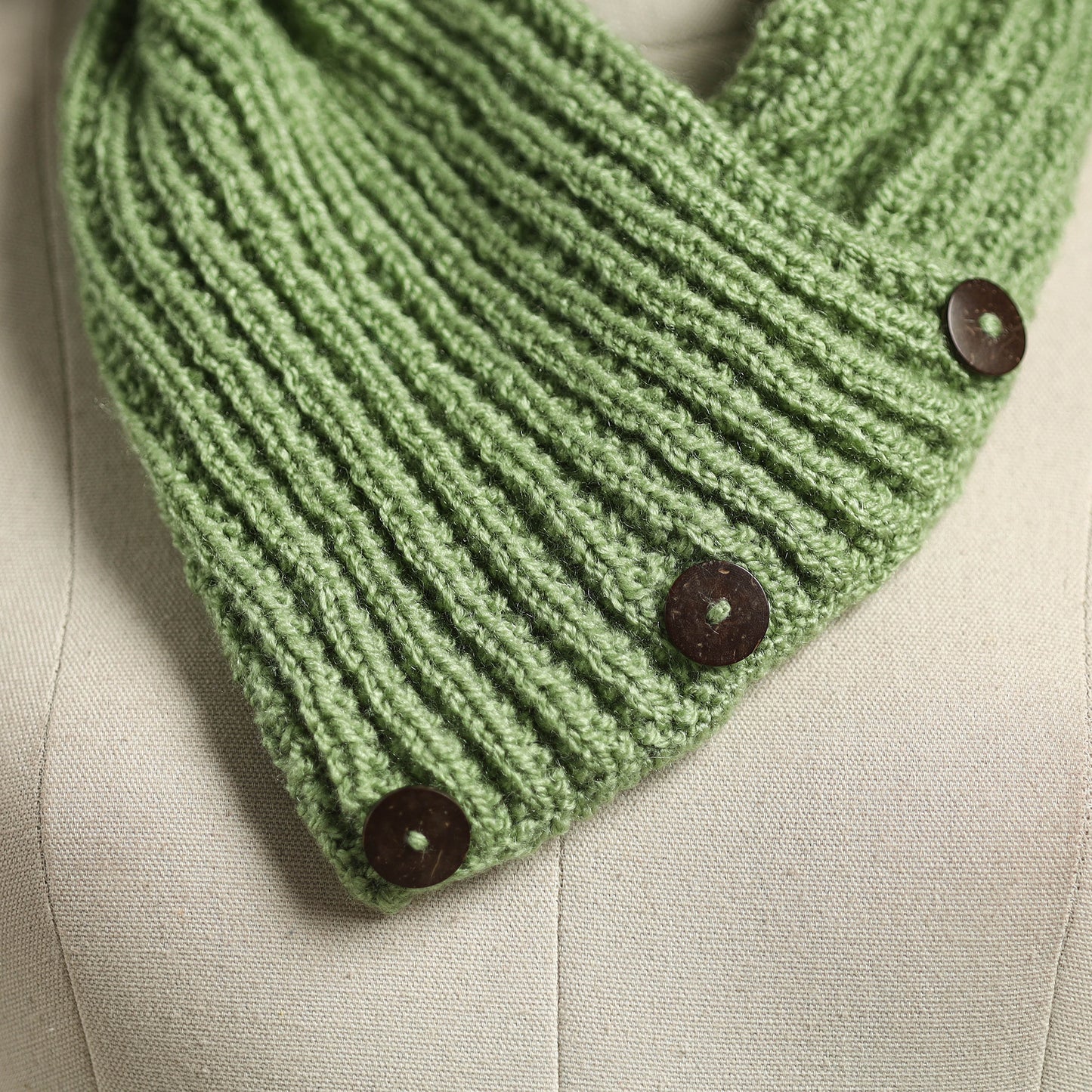 Green - kumaun hand knitted woollen button cowl 25