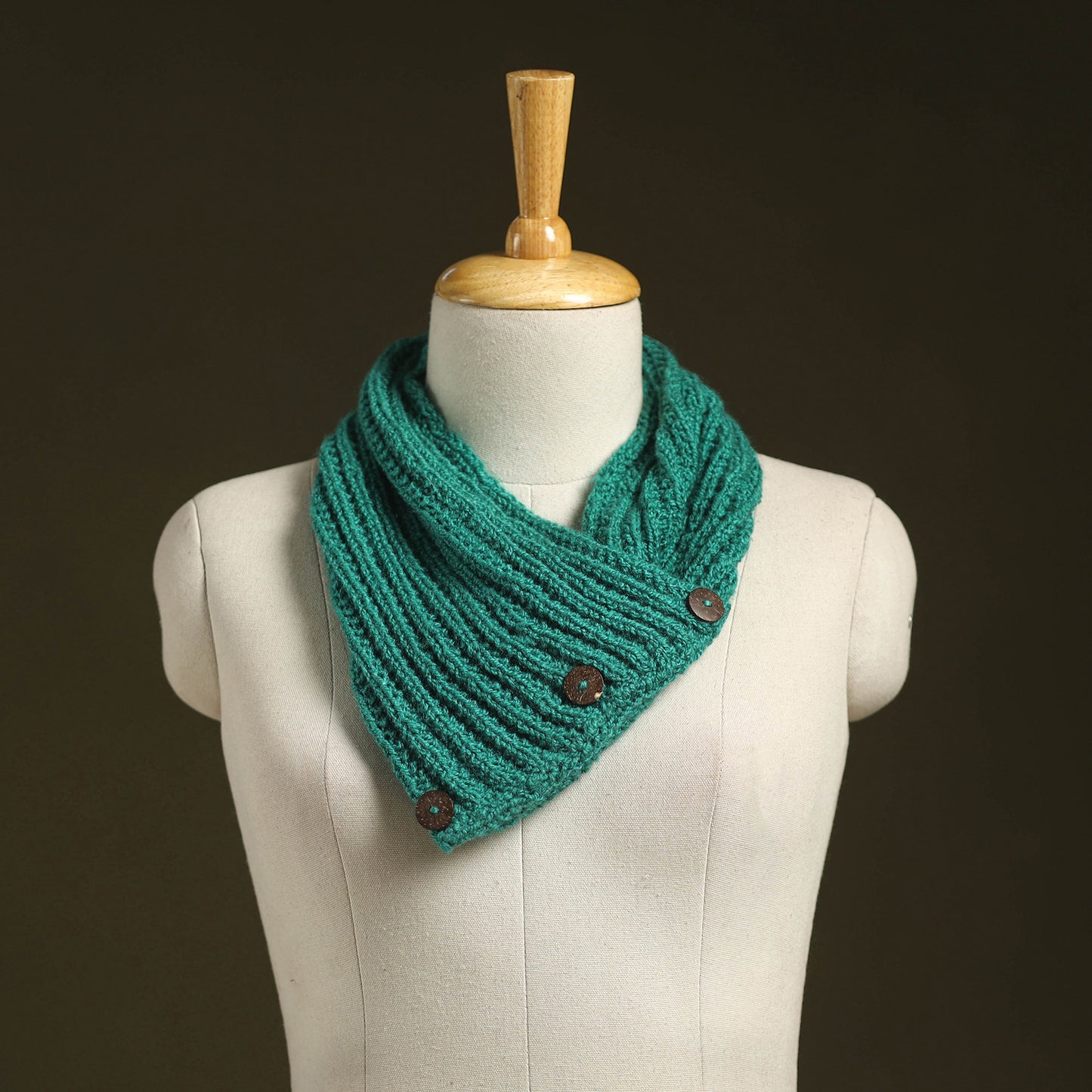 Green - kumaun hand knitted woollen button cowl 27