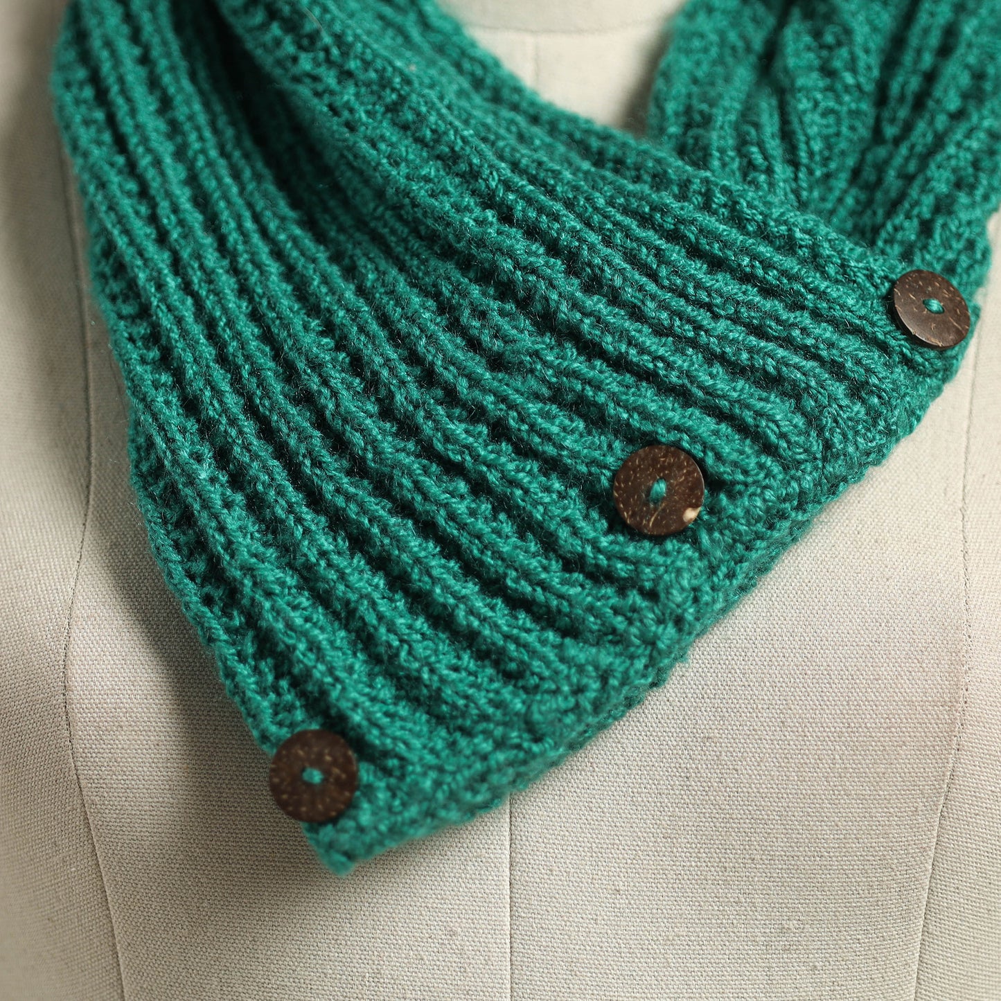 Green - kumaun hand knitted woollen button cowl 27