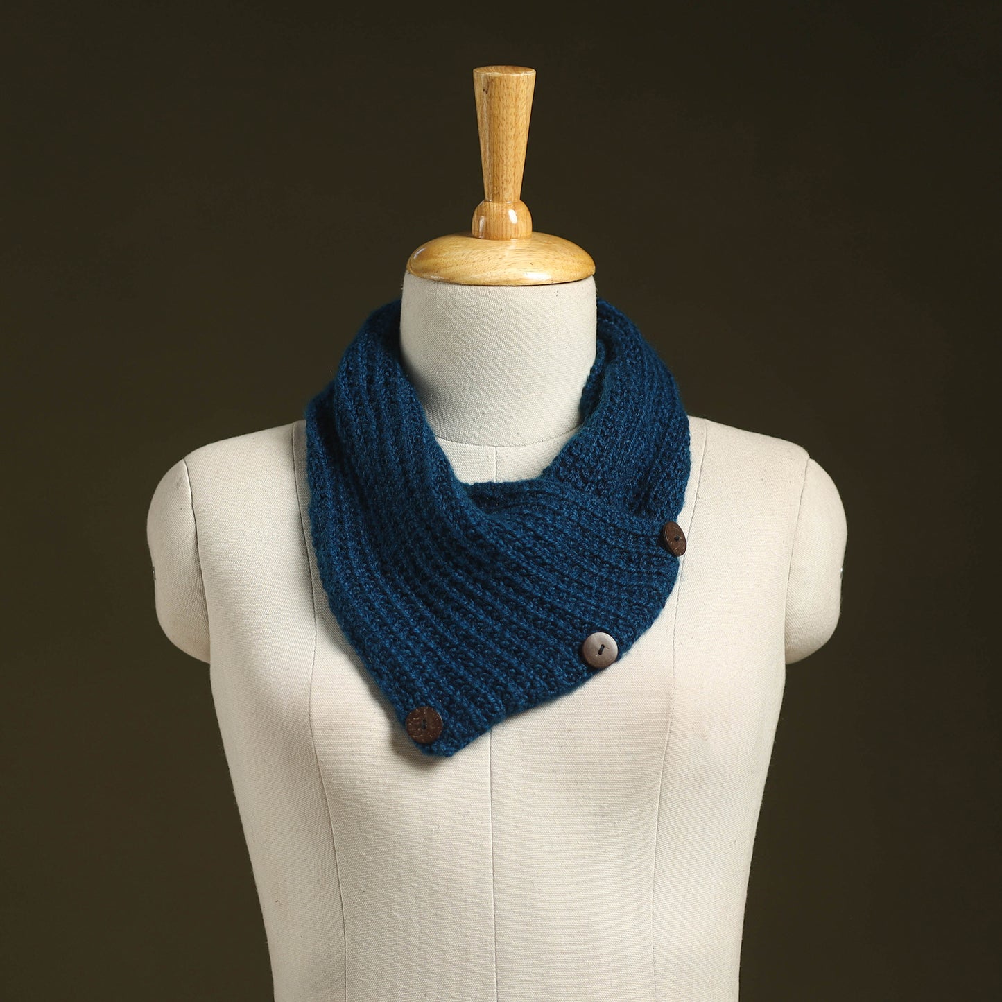 Blue - kumaun hand knitted woollen button cowl 30