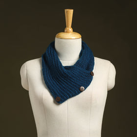 Blue - kumaun hand knitted woollen button cowl 30