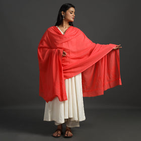 Red - lucknow chikankari hand embroidery cotton dupatta 34