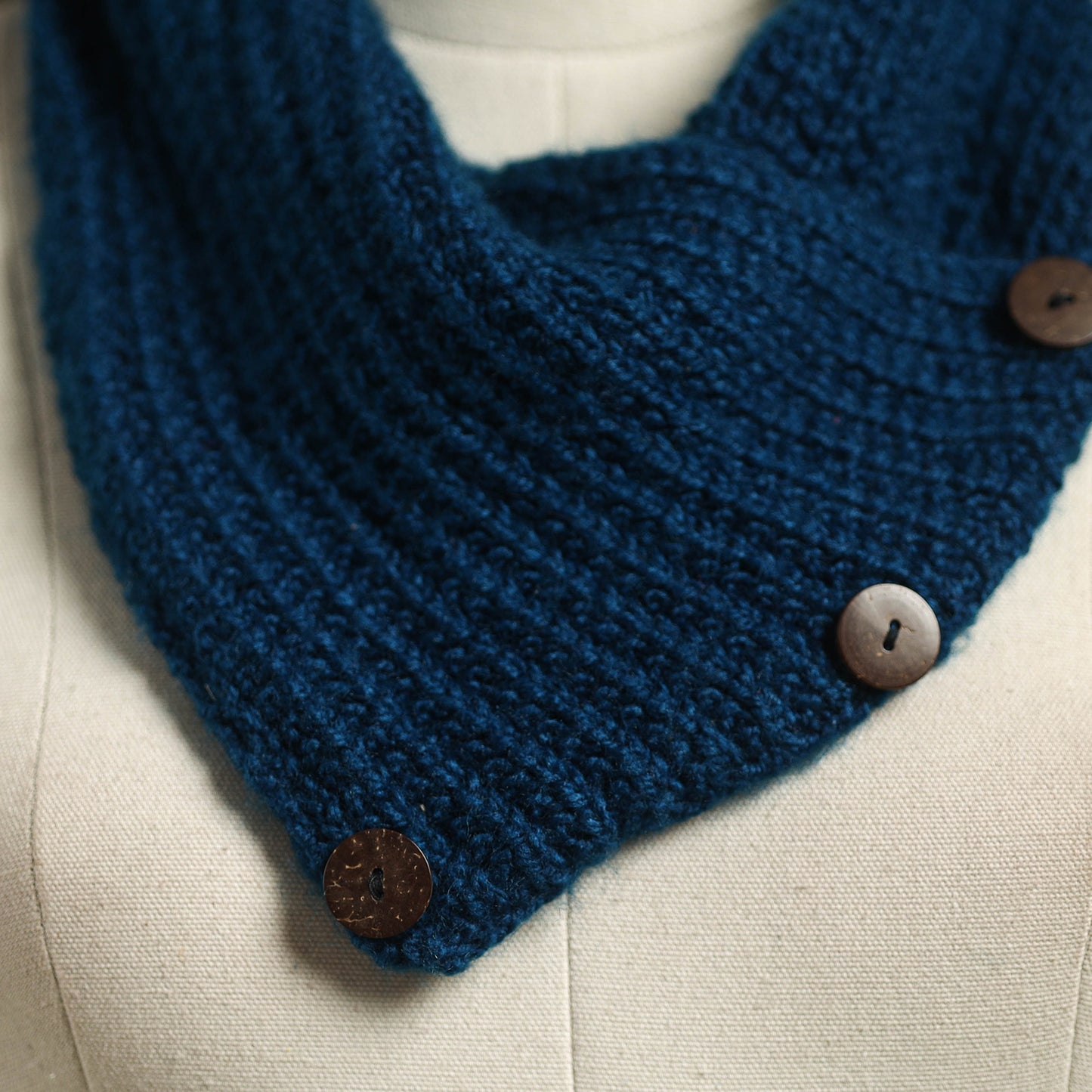 Blue - kumaun hand knitted woollen button cowl 30