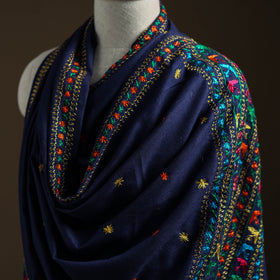 Blue - Hand Embroidered Phulkari Wool Shawl 01