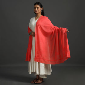 Red - lucknow chikankari hand embroidery cotton dupatta 34