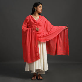 Red - lucknow chikankari hand embroidery cotton dupatta 35