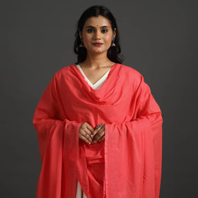 Red - lucknow chikankari hand embroidery cotton dupatta 35