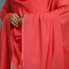 Red - lucknow chikankari hand embroidery cotton dupatta 35