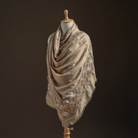 Beige - Hand Embroidered Phulkari Wool Shawl 03