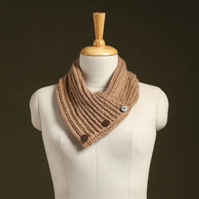 Beige - kumaun hand knitted woollen button cowl 32