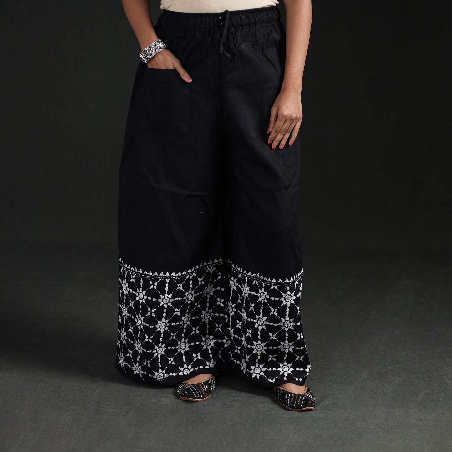Bengal Kantha Hand Embroidered Cotton Palazzo 71