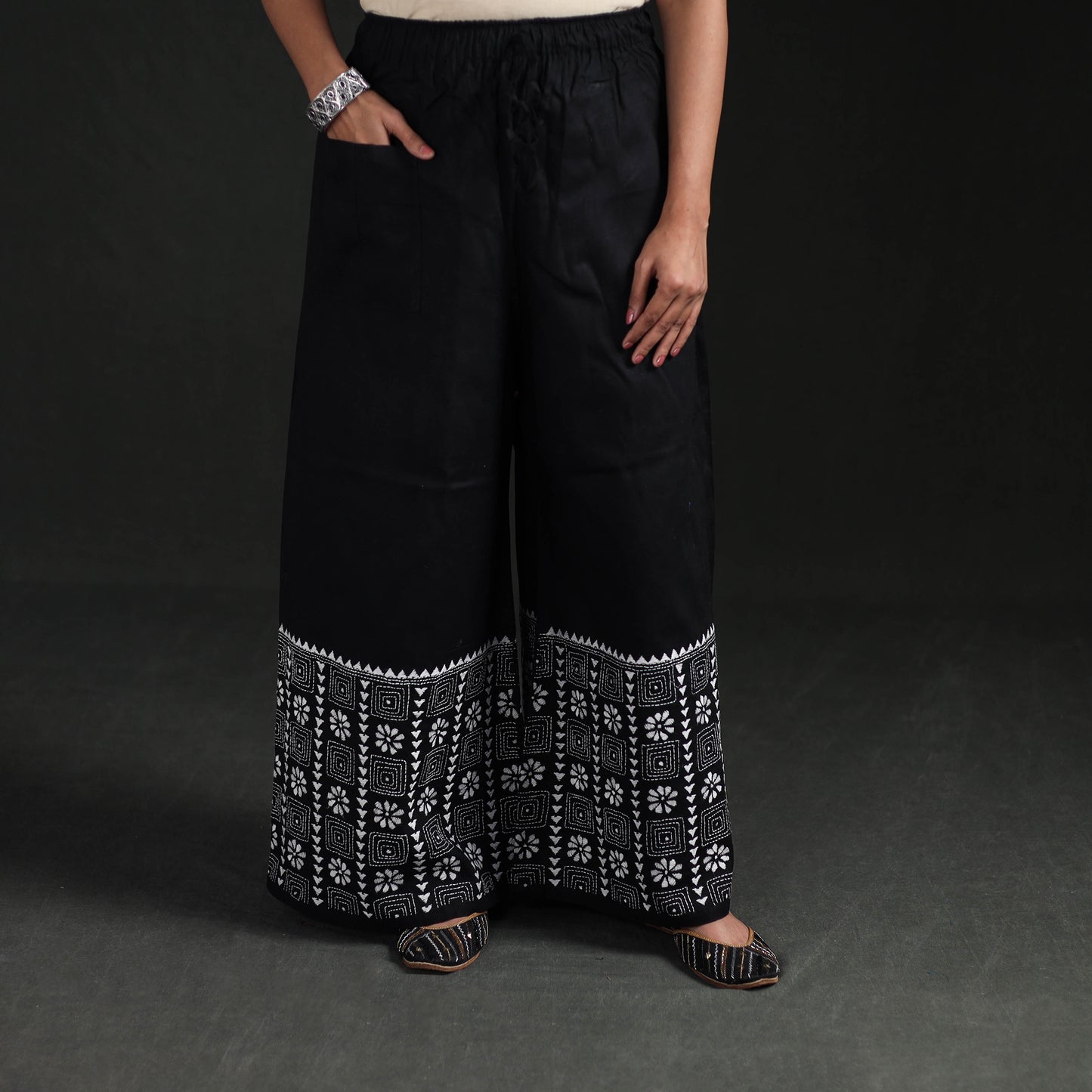 Bengal Kantha Hand Embroidered Cotton Palazzo 72