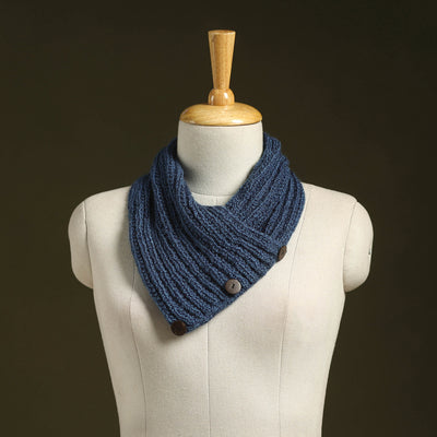 Blue - kumaun hand knitted woollen button cowl 34