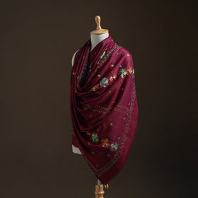 Purple - Hand Embroidered Phulkari Wool Shawl 05