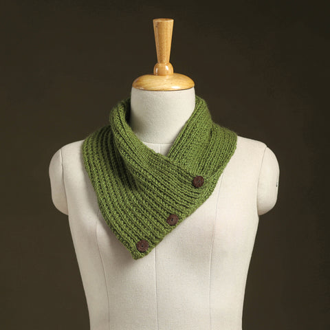 Green - kumaun hand knitted woollen button cowl 35