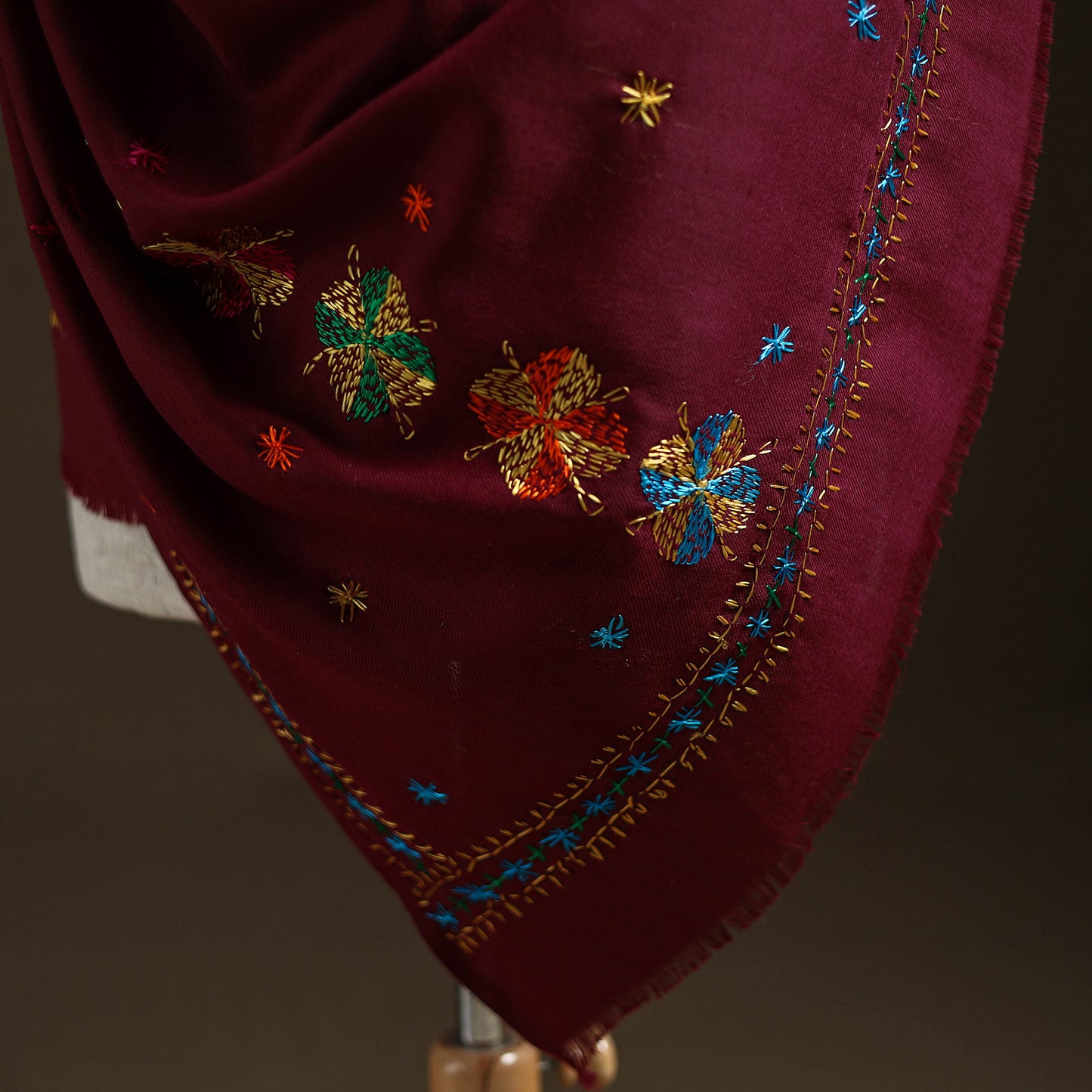 Purple - Hand Embroidered Phulkari Wool Shawl 05