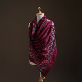 Purple - Hand Embroidered Phulkari Wool Shawl 06