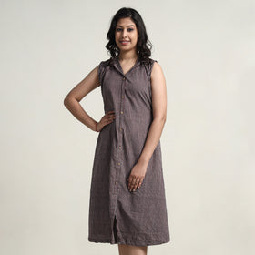 Buy Plain Handloom Cotton Collared Neck Buttoned Down Dress Online l iTokri.com