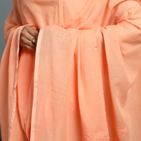 Orange - lucknow chikankari hand embroidery cotton dupatta