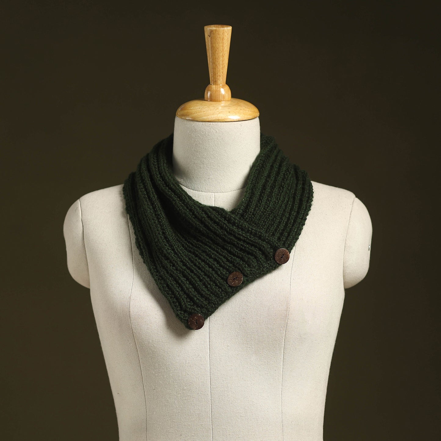 Green - kumaun hand knitted woollen button cowl 38