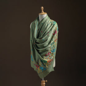 Green - Hand Embroidered Phulkari Wool Shawl 09