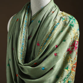 Green - Hand Embroidered Phulkari Wool Shawl 09