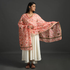 Peach - lucknow chikankari hand embroidery organza silk