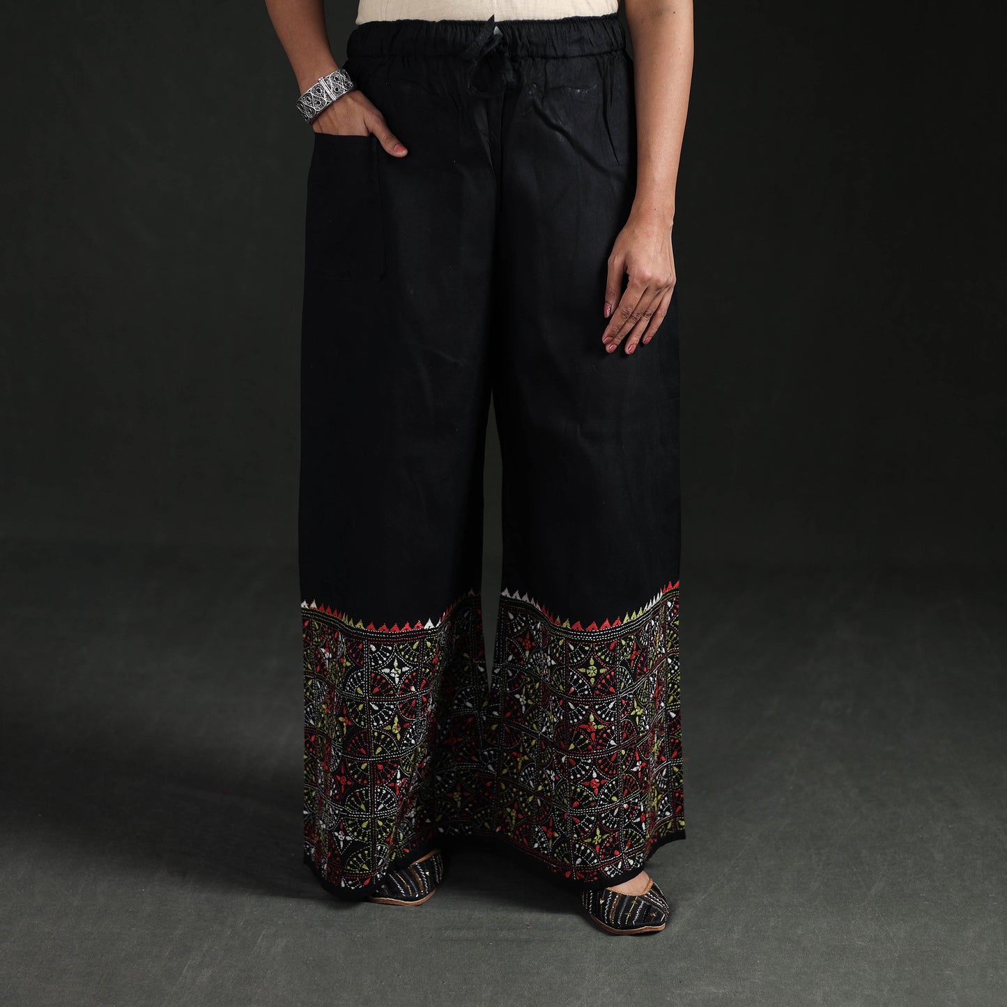 Bengal Kantha Hand Embroidered Cotton Palazzo 76