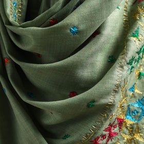 Green - Hand Embroidered Phulkari Wool Shawl 09