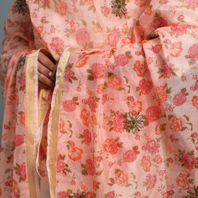 Peach - lucknow chikankari hand embroidery organza silk